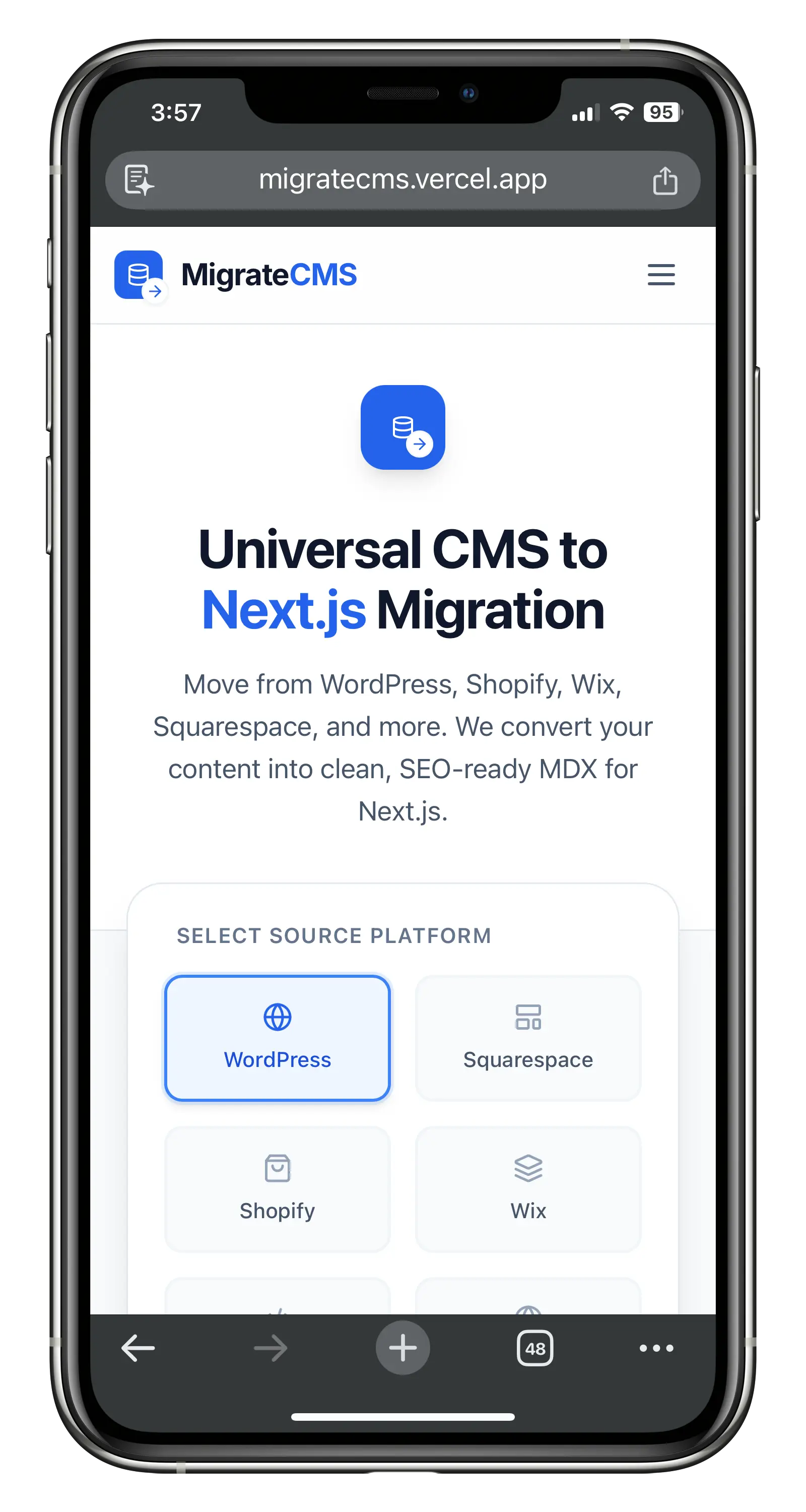 Export selection screen
