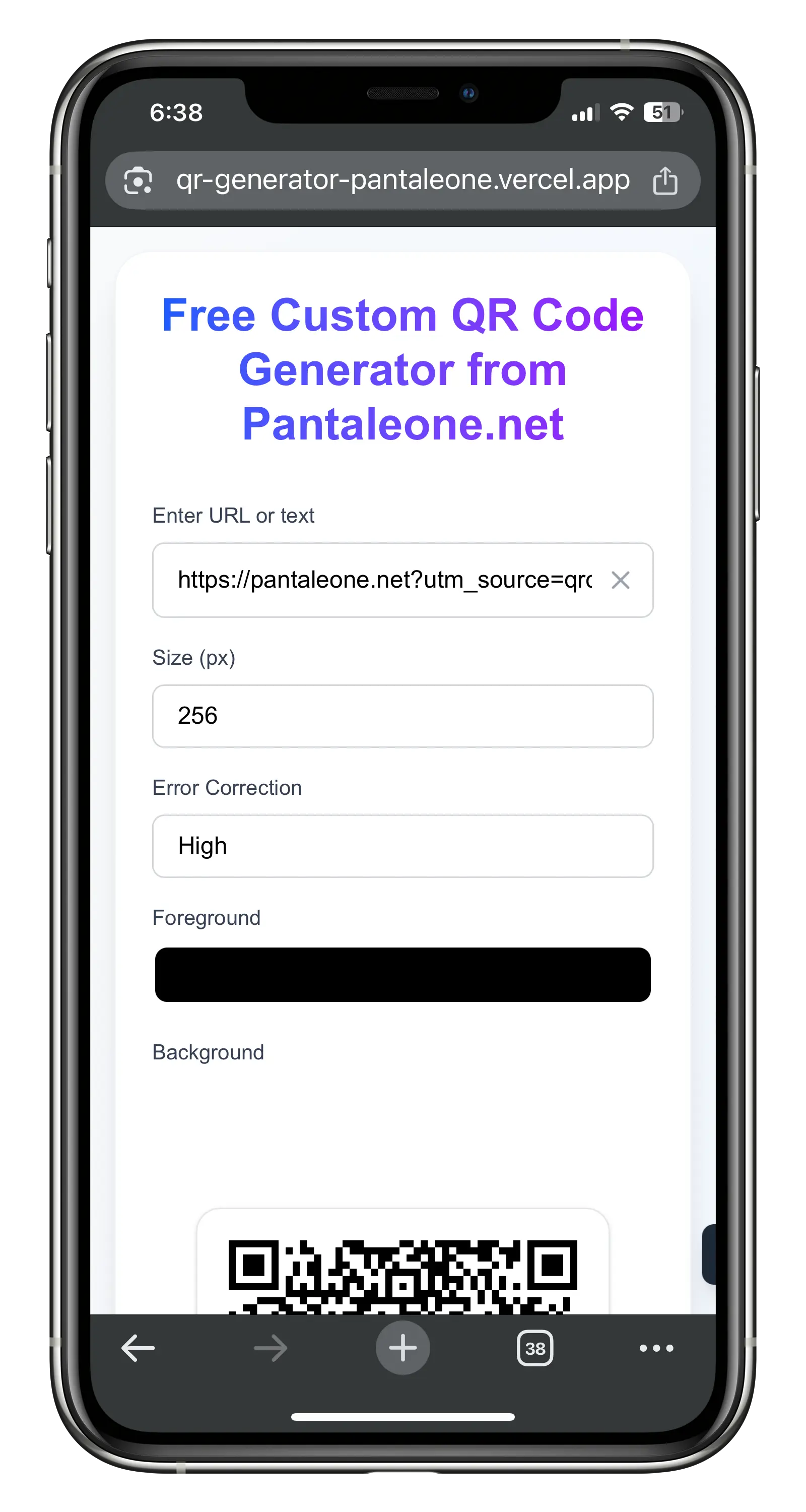 Free QR Code Generator customization interface