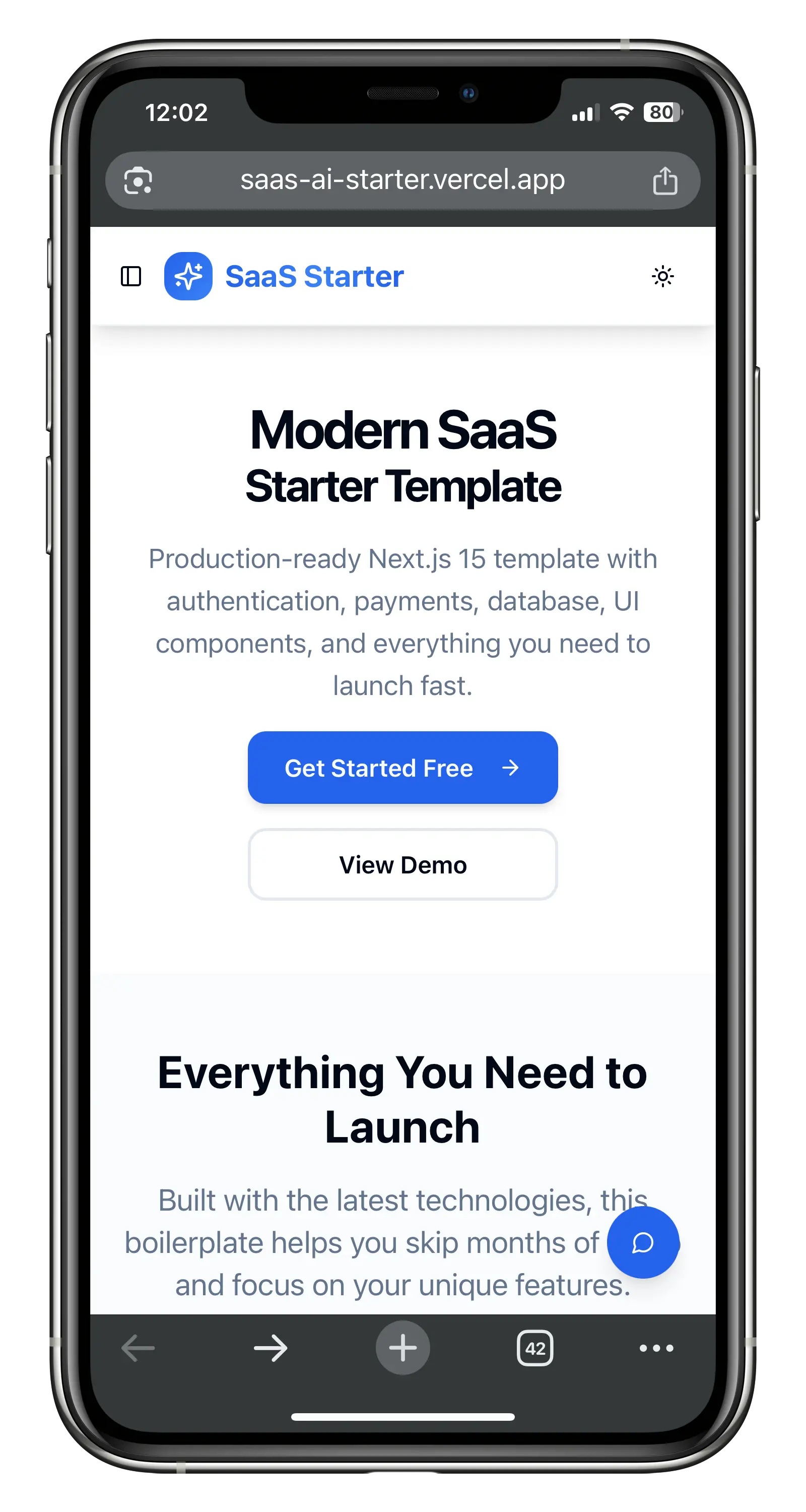 Next.js AI Starter App preview showing modern UI components