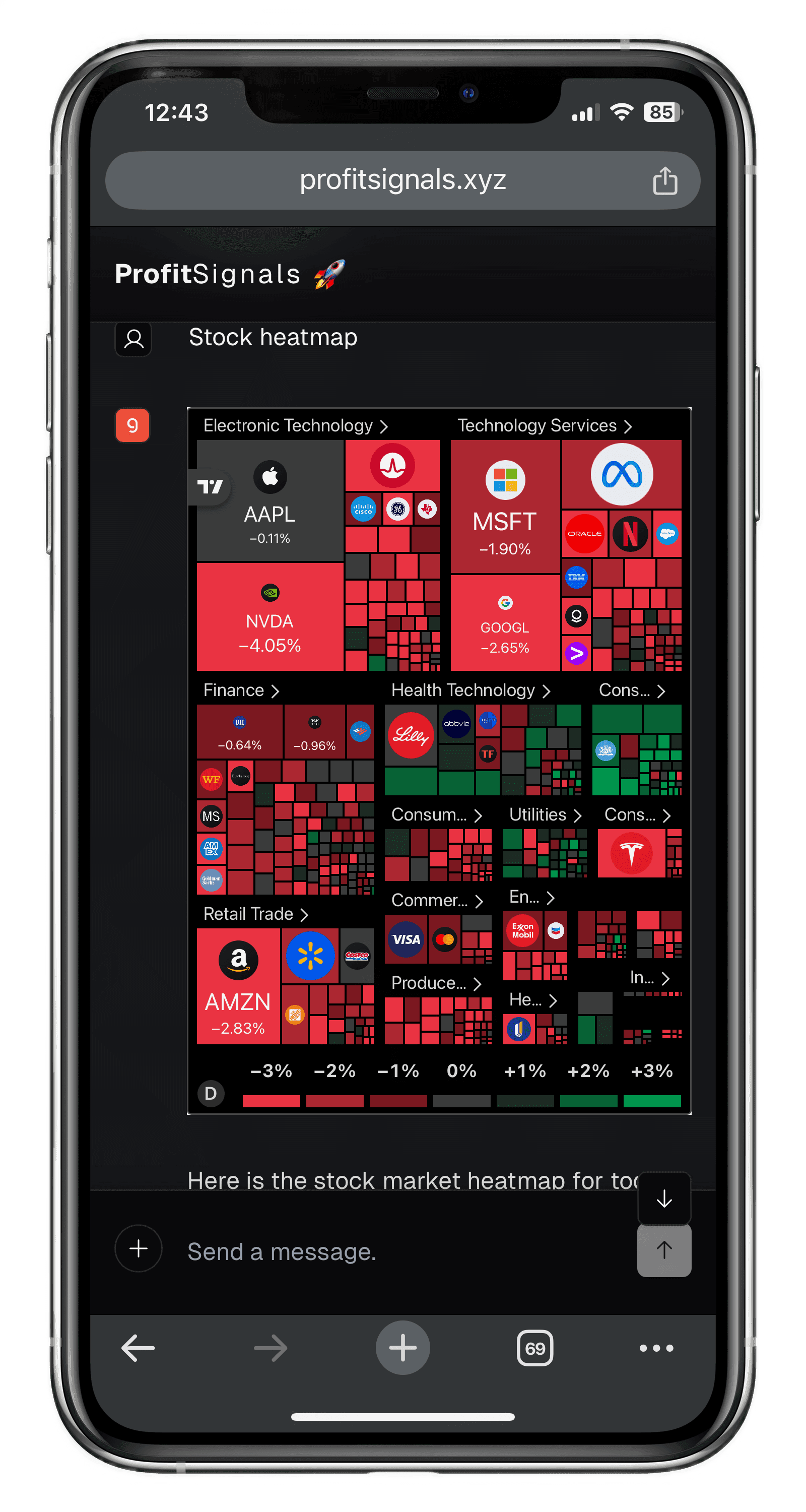 ProfitSignals AI finance agent screenshot